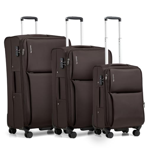 Hanke Luggage Set, 3 Piece 20/24/28 Inch Suitcases with Garment Compartment - color: Coffee, size: 3 Pc Set(20/24/28)