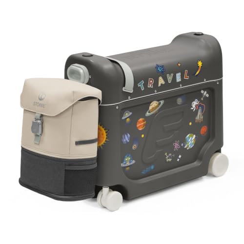 Stokke JetKids Travel Bundle, Midnight Grey - Includes BedBox Ride-On Suitcase & Backpack - Best for Kids 2-7 Years Old (Up to 77 lbs) - color: Midnight Grey