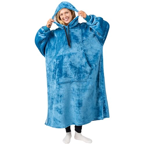 PAVILIA Blanket Hoodie for Women Teal, Sherpa Wearable Blanket Men, Cozy Oversized Sweatshirt Blanket, Warm Fleece Hooded Blanket Sweater with Sleeves and Giant Pocket, Adult Long, Teal Blue - color: Teal Blue