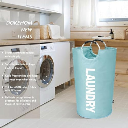 DOKEHOM 90L 대형 세탁 바구니 가방, 접이식 톨 바구니, 라이트 블루 - color: 라이트 블루, size: 90L