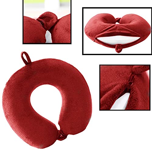 Travel Pillow - Memory Foam Neck Pillow Support Pillow,Luxury Compact & Lightweight Quick Pack for Camping,Sleeping Rest Cushion (Red) - color: Red