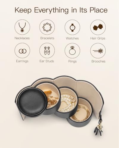 VLANDO Travel Jewelry Organizer, 3 Tier Roll Up Design, Hard Shell Storage - color: A.Black