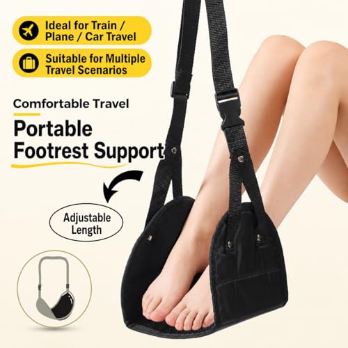Airplane Foot Rest Hammock Adjustable Leg Sling with Storage Bag Portable Folding Travel Foot Hammock for Airplane Flights and Under Desk, Black, Navy Blue, 1 Pack - color: Navy Blue