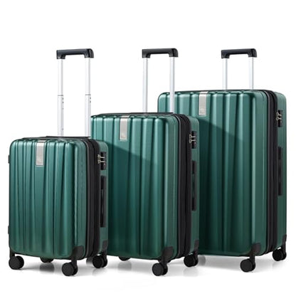 Hanke Expandable Hard Shell Luggage Sets, 3 Piece, 20/24/29 Inch - color: Blackish Green, size: 3 Pc Set EXT (20/24/29)