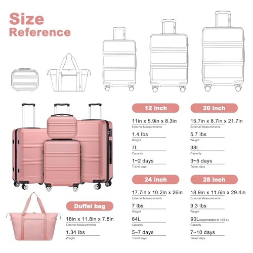 Kono Carry On Luggage Airline Approved with Spinner Wheels TSA Lock - color: Nude/Rose Pink, size: 20-inch/Db