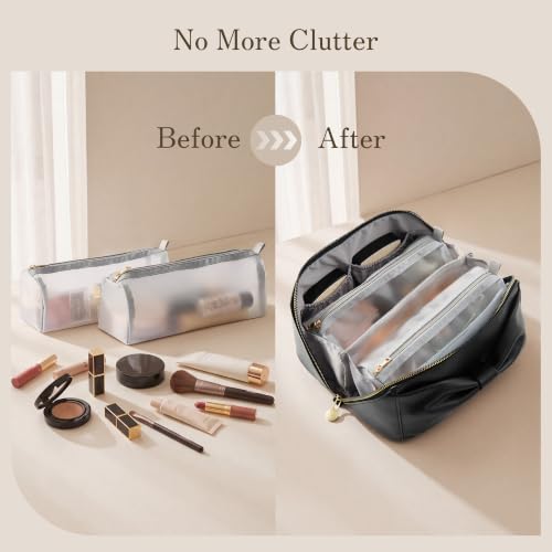 SHOWKOO Cosmetic Bag for Women, WideOpen Travel Makeup Bag with Compartment - color: Black