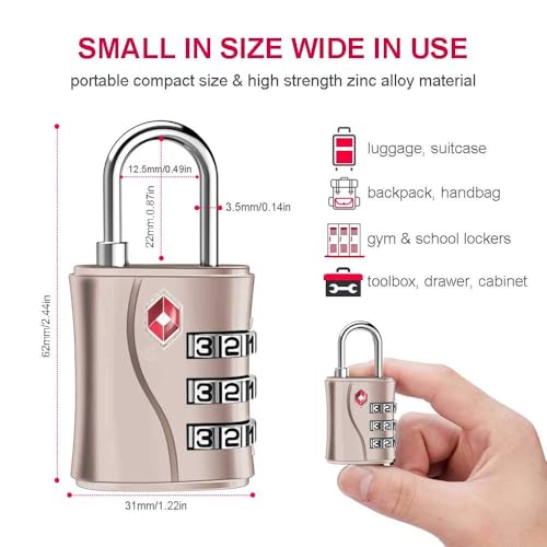 ZHEGE TSA Lock for Luggage, 3 Digit Travel Lock for Suitcase (Rose Gold) - color: Rose Gold, 1P