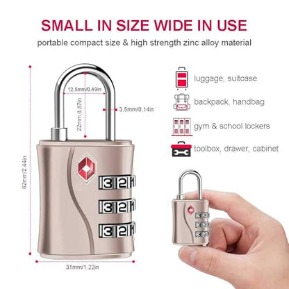 ZHEGE TSA Lock for Luggage, 3 Digit Travel Lock for Suitcase (Rose Gold) - color: Rose Gold, 1P