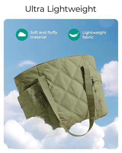 BAGSMART Crush Tote Bag for Women, 20L Puffer Work Tote with Zipper - color: Green