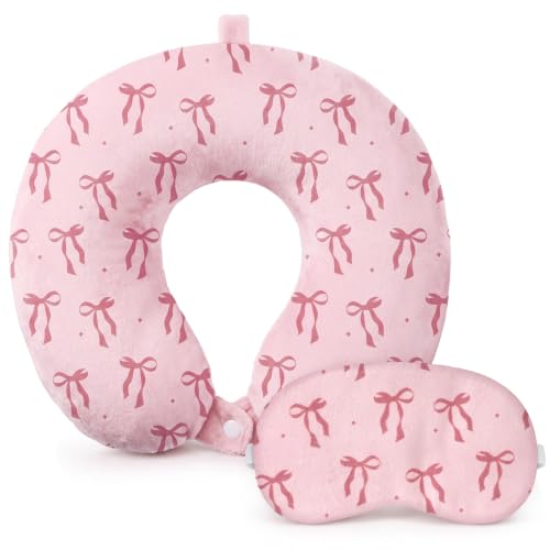 Gilprop 2 Pcs Bow Neck Pillow for Travel with Sleep Eye Mask - style: Bow