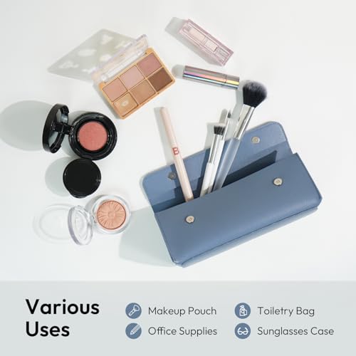 carrotez Stylish PU Leather Small Makeup Bag, Makeup Brush Bag - Soft Blue - color: Soft Blue