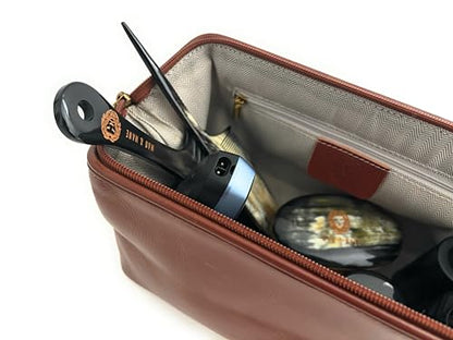 MAN & MANE Premium Leather Toiletry Bag, Cognac Brown
