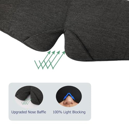 ALASKA BEAR Wraparound Style Organic Cotton Eye Mask with Padded Nose, Big Wide Headband and Large Coverage Ear Muff Sleeping Mask with Bottom Flap for Full Blackout, Dark Grey - color: Dark Grey