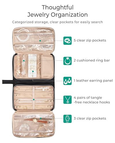 Marscamd Travel Jewelry Case Organizer, Foldable Jewelry Bag, Black - color: Black
