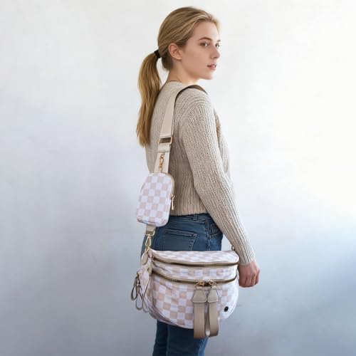 Security Carry Bum Bag CCW Fanny Pack with RFID Pouch(Beige+white) - color: Beige+white