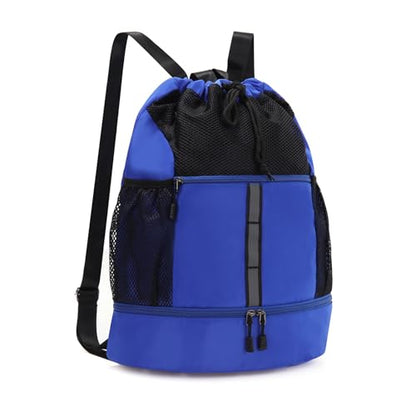 Valleycomfy Drawstring Gym Bag Sports Backpack With Shoe Compartment Blue - color: Royal Blue