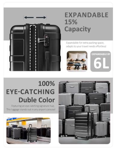 Tolino Carry on Luggage 20 Inch Expandable Suitcases with Wheels - color: Cyber Blcak, size: S(20 In Carry-on)