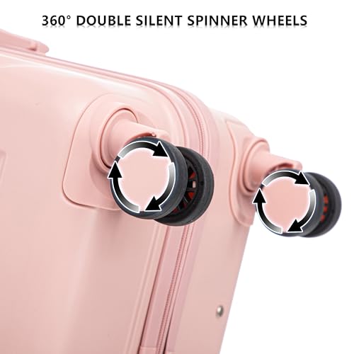 3 Luggage Sets, ABS Hardshell Suitcase Durable Lightweight with Combination Lock - color: pink horizontal stripe