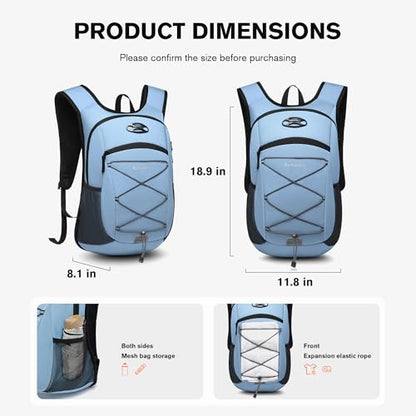 초경량 소프트 데이팩 15L/20L, 쿠션 처리된 통기성 뒷면 패널 백팩, 경량 휴대용 여행용 백팩, 하늘색, 데이팩 백팩 - color: 하늘색, size: 20L