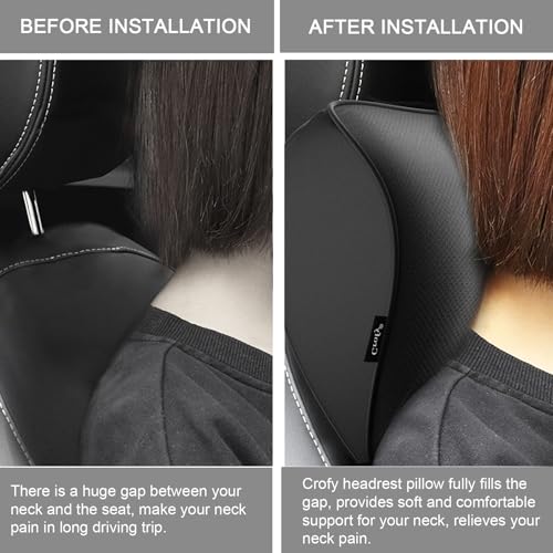 Crofy 2-Pack Car Neck Pillow, Headrest Pillow with Adjustable Strap, Black - color: Black