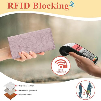 FALAN MULE Ultra Slim Thin Wallet for Women Bifold Leather RFID Blocking Designer Credit Card Holder - color: Relief light purple