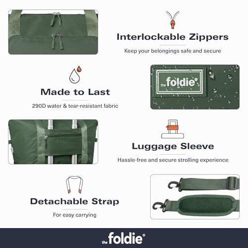 The Foldie Foldable Travel Bag for Women - 40L Weekender Bag with Multiple Pockets - Carry On Expendable Travel Bag - color: Army Green