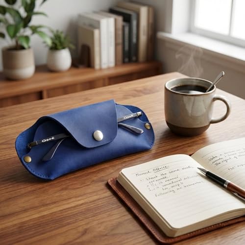 Toprank Slim Leather Glasses Case - Handmade Eyeglass & Sunglasses Holder - color: Blue