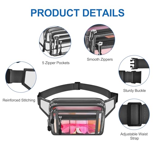 USPECLARE Clear Fanny Pack Stadium Approved Large Multi-Purpose Waist Bag - color: Charcoal-Gray, style: 1-pack-pvc