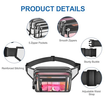 USPECLARE Clear Fanny Pack Stadium Approved Large Multi-Purpose Waist Bag - color: Charcoal-Gray, style: 1-pack-pvc