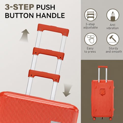 3 Piece Luggage Set with Spinner Wheels Cup Holder, Orange - color: Orange
