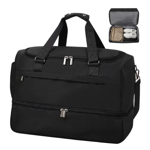 Travel Duffle Bag for Women, Carry-On Weekender with Shoe Compartment - color: Black