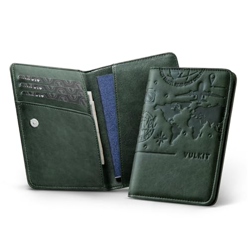 VULKIT Passport Holder Magnetic Closure RFID Blocking Travel Wallet Passport Book Cover Boarding Pass Holder Travel Essentials - color: Green