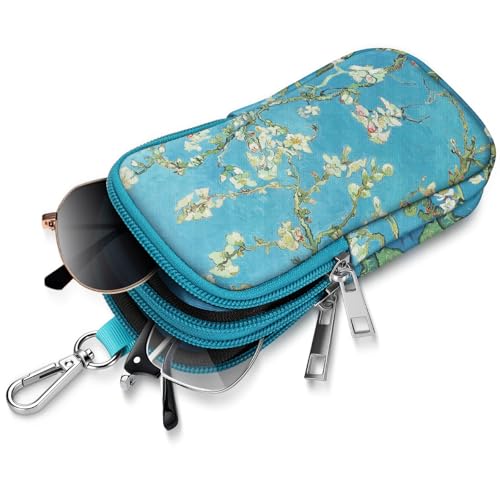 FINTIE Double Sunglasses Case, Soft Neoprene Eyeglasses Pouch with Clip - color: Blossom