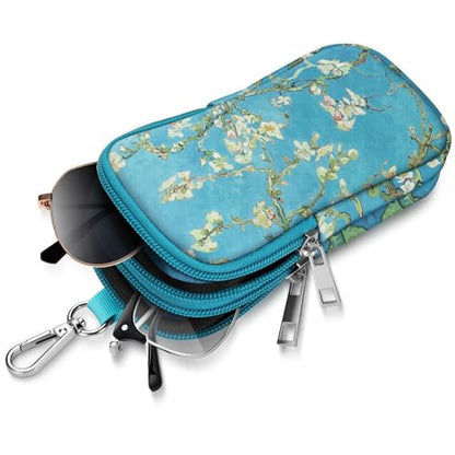 FINTIE Double Sunglasses Case, Soft Neoprene Eyeglasses Pouch with Clip - color: Blossom