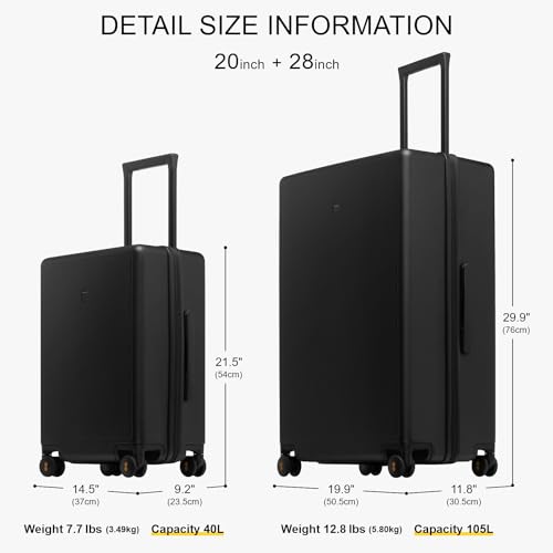 LEVEL8 Hardshell Luggage Sets 2 Piece for Women Men, 20/28 Inch, Black - color: Black, size: 2-Piece Set (20/28)