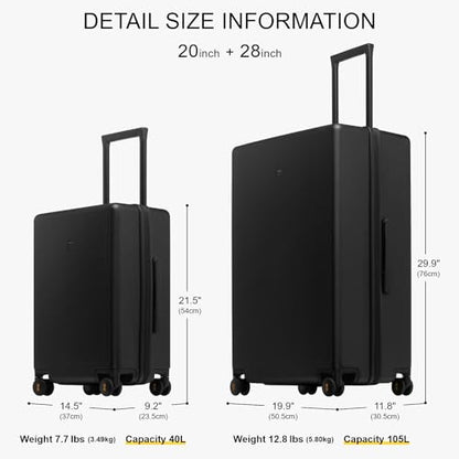 LEVEL8 Hardshell Luggage Sets 2 Piece for Women Men, 20/28 Inch, Black - color: Black, size: 2-Piece Set (20/28)