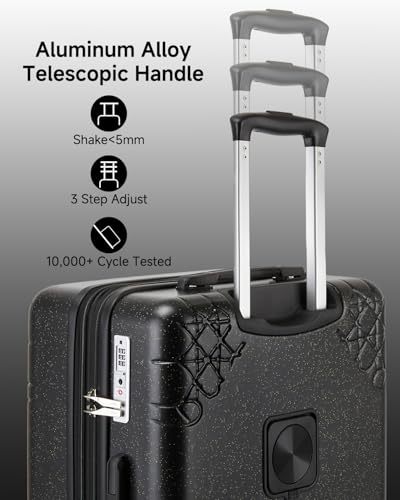 Somago 3 Piece Luggage Set with Cup Holder, Expandable 25% Capacity Suitcase with Shock-Absorbing Braking Spinner Wheels Moon Star Design Hardside Suitcase with TSA Lock (Black,Expandable Sets) - color: Black, size: Expandable 3-Piece Set(20/24/28)