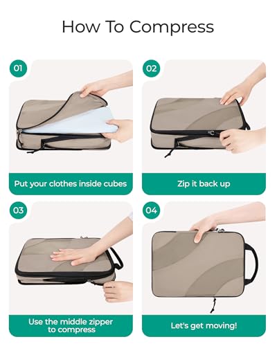 BAGSMART Compression Packing Cubes for Travel - color: Brown, size: Set of 6