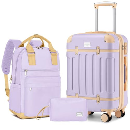 LARVENDER Expandable Carry on Luggage Sets 3 Piece Suitcases Set, Lavender - color: Lavender-20inch BP, size: 3 piece set(BP/TB/20)