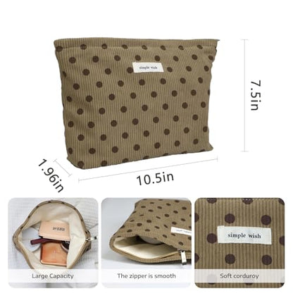 Wudygirl Makeup Bag for Women Travel Cosmetic Bag 10.5"x7.5" Brown Dot - color: Brown Dot