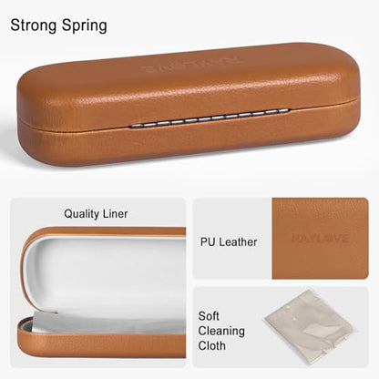 RayLove Glasses Case Hard Shell Eyeglass Case with Cleaning Cloth, PU Leather Protective Eye Glass Cases Fits Most Sunglasses - color: Brown