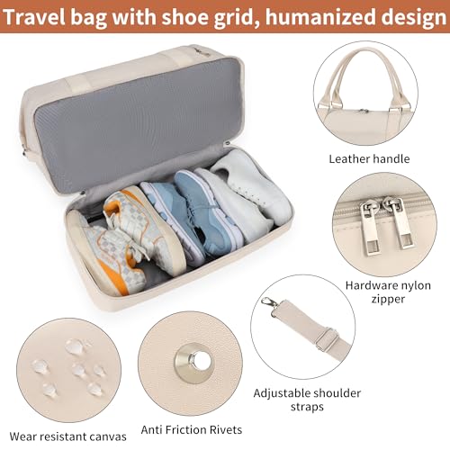 Women's Weekender bag Travel Duffel Bag with Shoe Compartment 21-inch Airline-Approved Carry-On, 2-Piece Overnight Bag Set Personal Item Luggage - color: D-Beige
