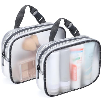 PACKISM TPU Clear Makeup Bag - Frosted TSA Approved Toiletry Bag, 2 Pack - color: Black Trim, size: 2 Pack