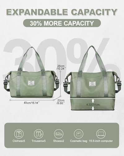 Large Travel Duffle Bag Carry On Weekender Bags for Women Men 18x14x8 Gym - color: A83-greygreen-expandable, size: X-large