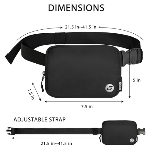 Goloni Women Waterproof Crossbody Fanny Pack Adjustable 1.1L Waist Belt Bag - color: Black
