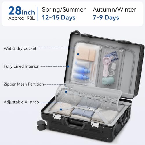 Trunk Luggage, Hardside Large Checked Suitcase, Black, 28 in - color: Black, size: 28in