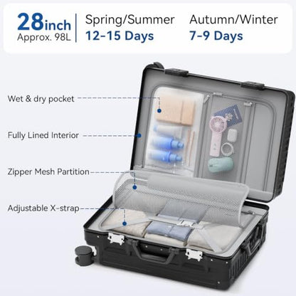 Trunk Luggage, Hardside Large Checked Suitcase, Black, 28 in - color: Black, size: 28in