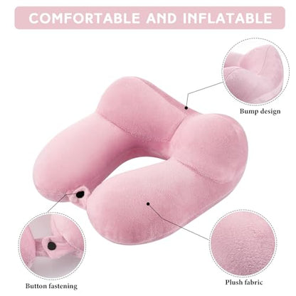 Sintuff 2 Inflatable Neck Pillow Airplane Travel, Light Pink and Violet - color: Light Pink and Violet