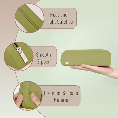 Mr. Pen- Silicone Pencil Case, Aesthetic Pencil Bag for Women, Makeup Pouch - color: Olive Green