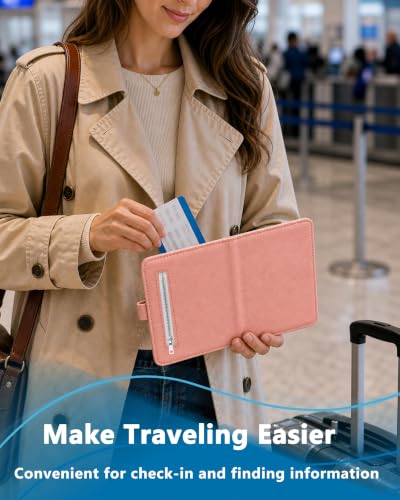 RFID Passport Holder with Tracker Slot, Leather Travel Wallet - color: Pink